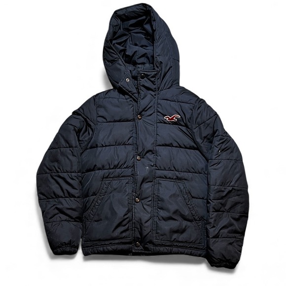 Hollister Other - Hollister Mens Black Medium Puffer Jacket Hood Logo Winter Coat Y2K FLAW*